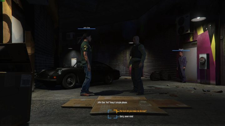 John Doe talking to a bald man.