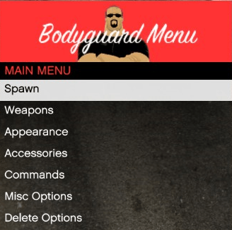A menu with bodyguard options.