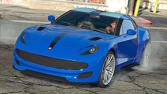 A blue car drifting.