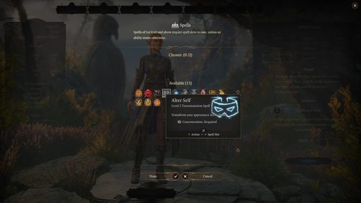 A mage picking which new spell to learn.