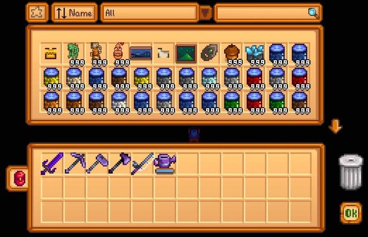 An item spawning menu in Stardew Valley.