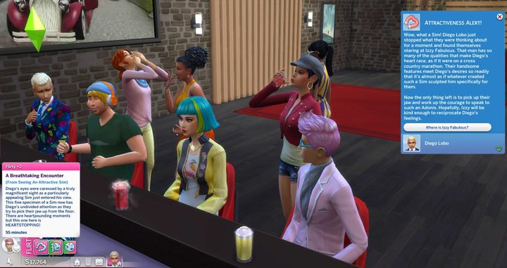Sims drinking at a bar.
