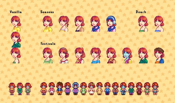 A character in Stardew Valley with various outfits.