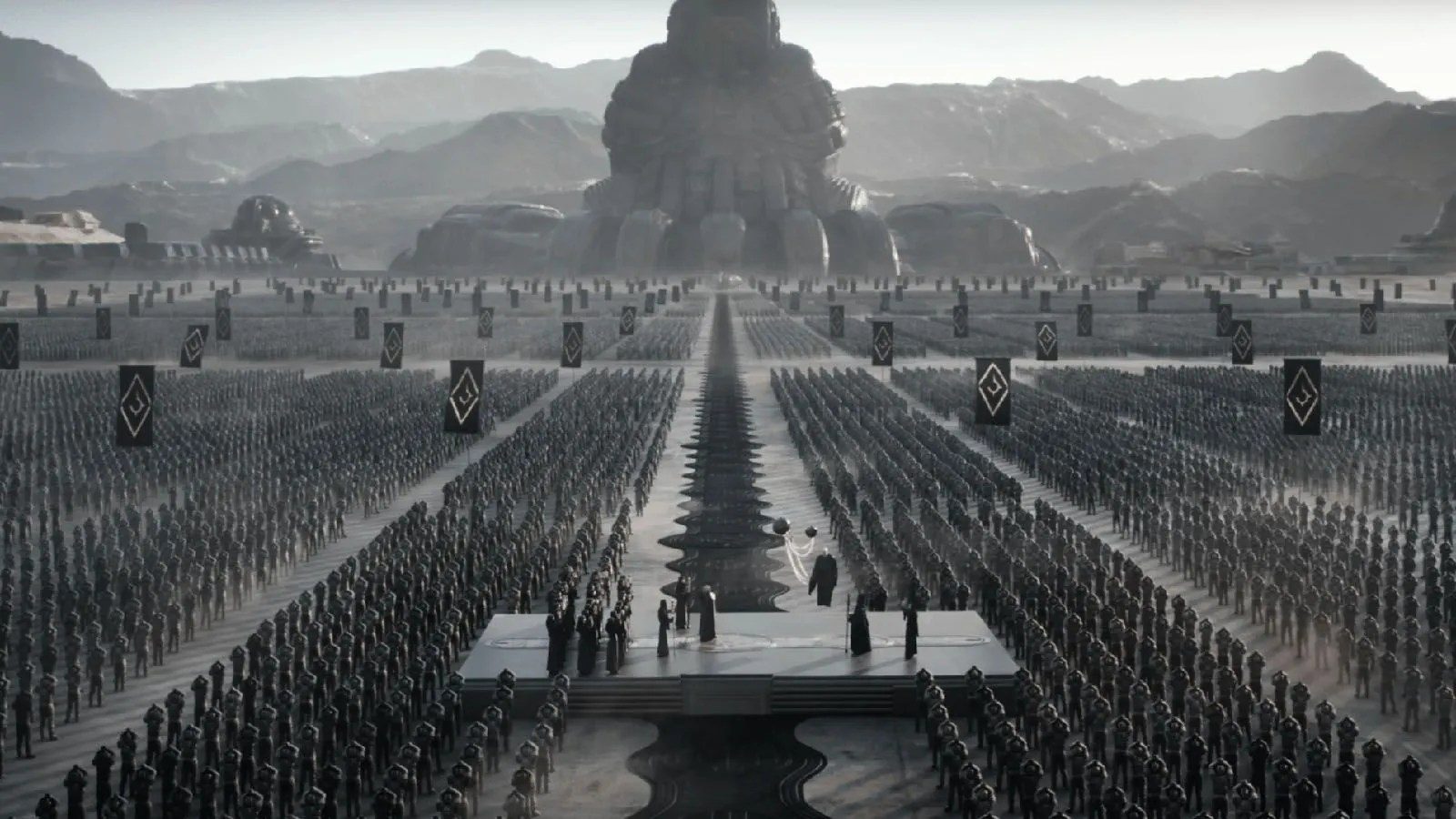 The Harkonnen armies assemble in Dune: Part Two.
