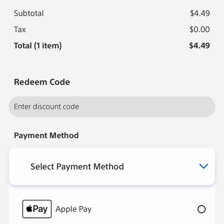 A PlayStation receipt using apple pay.